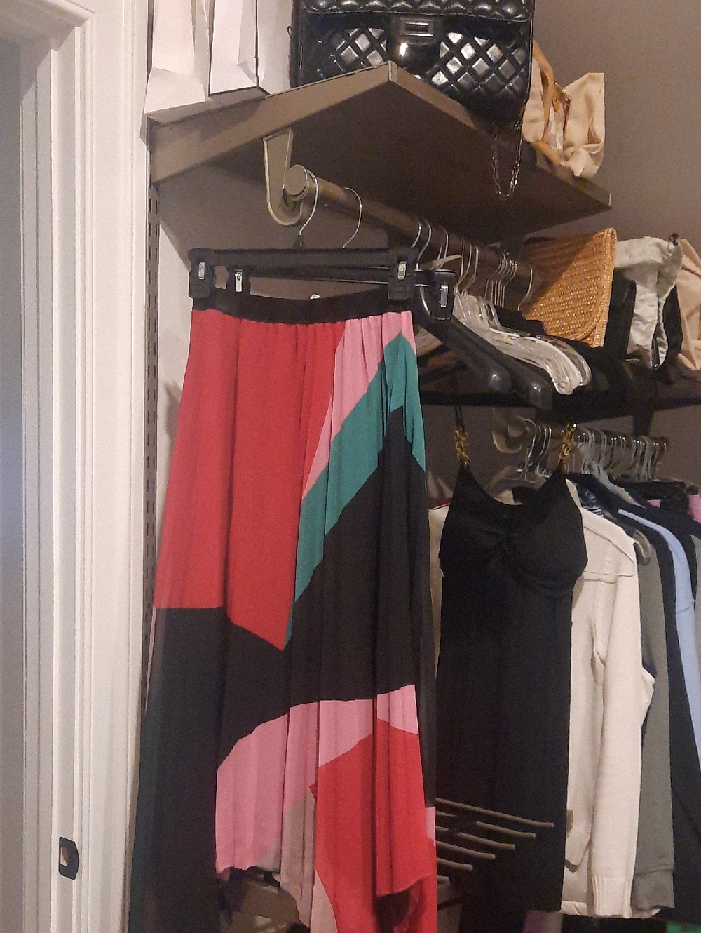 Joie Colorblock Midi Skirt - Red, Pink, Teal, Black